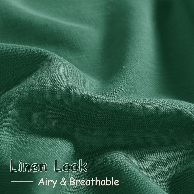 Nanspring Dark Green Linen Curtains 96 Inches Long 2 Panels Set for Living Room Rod Pocket Back Tab Semi Sheer Light Filtering Protect Privacy Emerald Green Curtain for Bedroom Floor Length 52x96