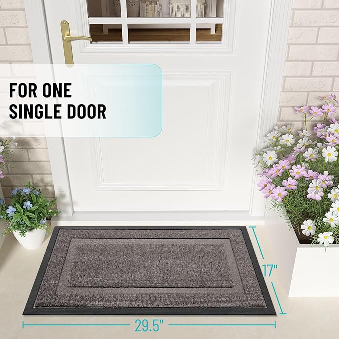 OLANLY Front Door Mat Indoor Outdoor Entrance, Waterproof All-Season, All-Weather Doormat, Sturdy Natural Rubber, Low Profile, Easy Clean Patio Porch Entryway Mat, 35x23, Taupe