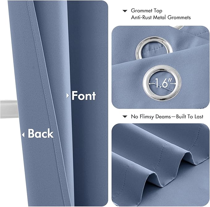 MIULEE Denim Blue Blackout Curtains for Bedroom Living Room 45 Inches Long 2 Panels, Thermal Insulated Room Darkening Drapes Solid Grommet Noise Reduction Light Blocking Window Treatments 40x45 Inch