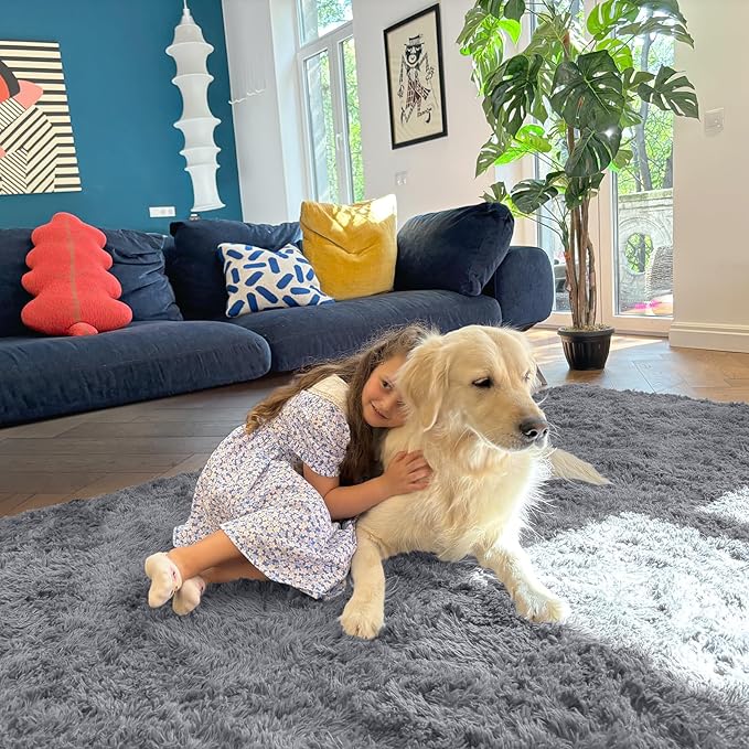 OLANLY 2x8 Machine Washable Runner Rugs for Hallway, Soft Fluffy Shaggy Bedside Rugs for Bedroom, Living Room, Indoor Floor Carpet for Kids Girls Boys, Nursery Rooms, Home Decor Aesthetic, Light Grey