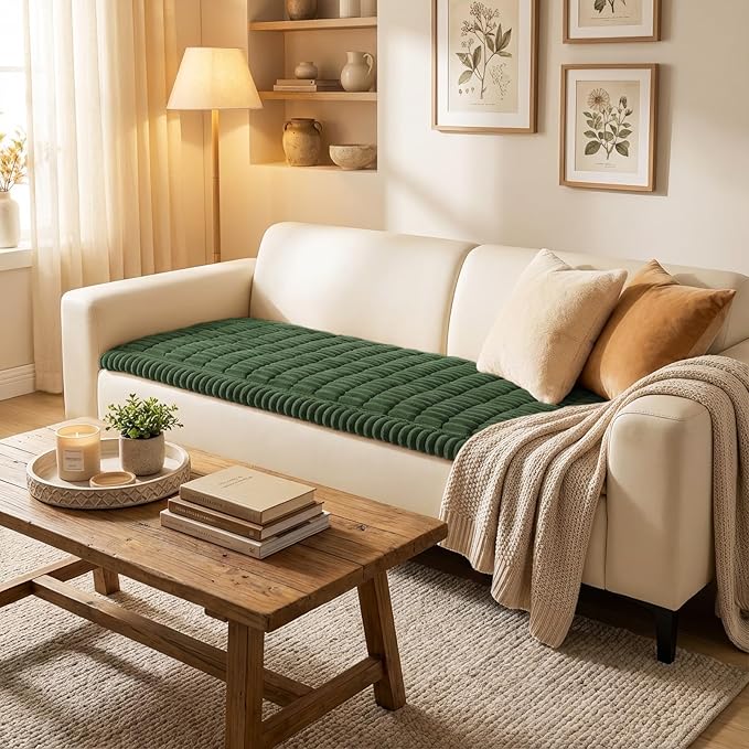 Smiry Couch Cover for Dogs Washable, Non Slip Fuzzy Pet Couch Covers for 3 Cushion Sofa Pet Friendly, Thick Soft Sofa Slipcovers Cushion Protector (Dark Green, 27.6" x 82.7")