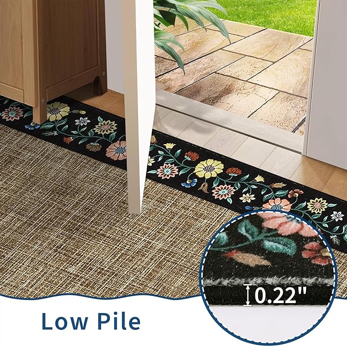 GarveeHome Entryway Rug 2x6 Modern Bordered Runner Rug Washable Kitchen Runners for Hallway Non-Slip Low-Pile Soft Carpet Floral Print Bathroom Mat for Bedroom Laundry Room, Brown