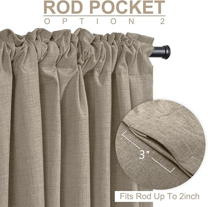 100% Blackout Shield Linen Blackout Curtains for Bedroom 96 Inches Long, Back Tab/Rod Pocket Living Room Drapes, Thermal Insulated Blackout Curtains 2 Panels Set, 50" W x 96" L, Faux Linen