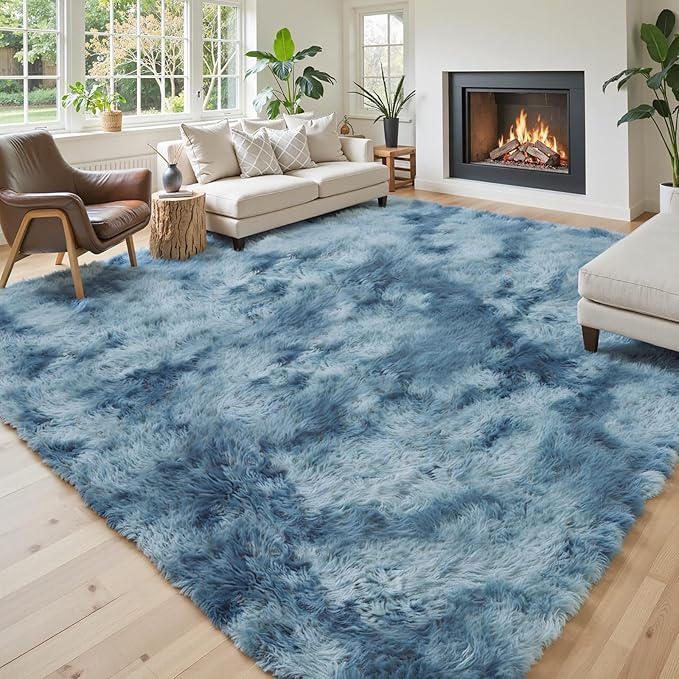 Rugs for Living Room 6x9, Alfombras para Salas Shag Large Plush Soft Area Rug, Shaggy Carpets for Bedroom, Kids Boys Girls Home Decor Aesthetic (Dark Blue Tie-Dyed, 6 x 9 Feet)