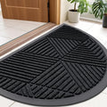 Smiry Half Circle Front Door Mat Outside Entrance, Heavy Duty Sturdy Natural Rubber Doormat, Trap Dirt and Moisture, Low Profile Mats for Indoor Outdoor Entry, Irregular Triangle (35x23, Black)