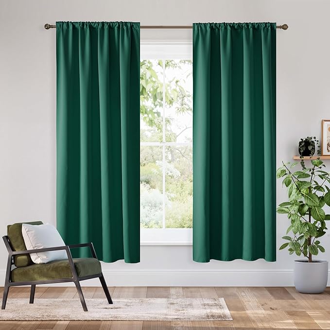RYB HOME Bedroom Blackout Curtains 54 inches Long, 100% Blackout Thermal Insulated Noise Reducing Curtains for Living Room Nursury, 42 inches Wide by 54 inches Long, Dark Green