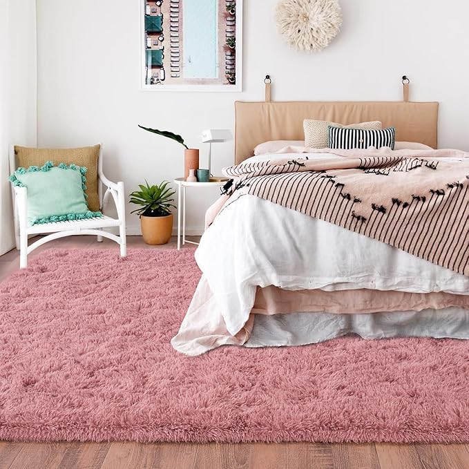 Rugs for Living Room 8x10, Soft Shaggy Modern Shag Area Rug for Bedroom, Upgrade Non-Slip Plush Fluffy Carpet for Kids Boys Girls Room Home Decor Aesthetic, Blush