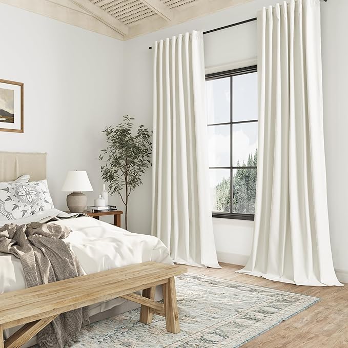 Guken Ivory Linen 100% Blackout Curtains 84 Inch Length 2 Panels Set for Living Room Bedroom Back Tab Thermal Insulated Black Out Linen Drapes Room Darkening Window Curtains 40 Inches Wide