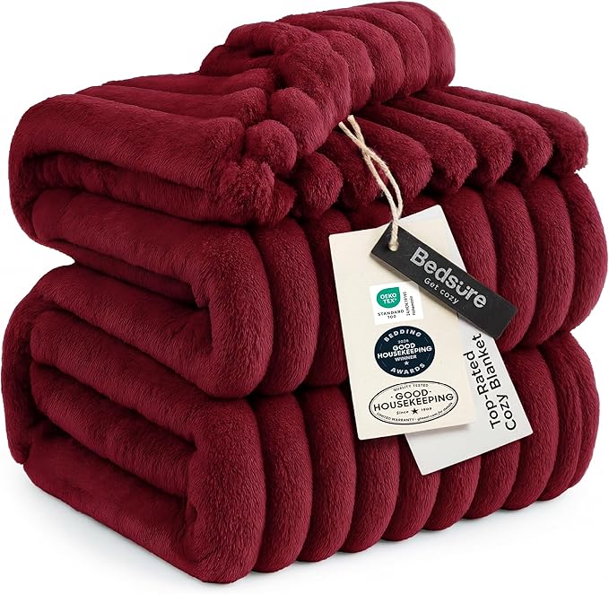 Bedsure GentleSoft Red Blanket for Couch - Cozy Soft Blankets for Women, Cute Small Throws for Girls, 90x90 Inches