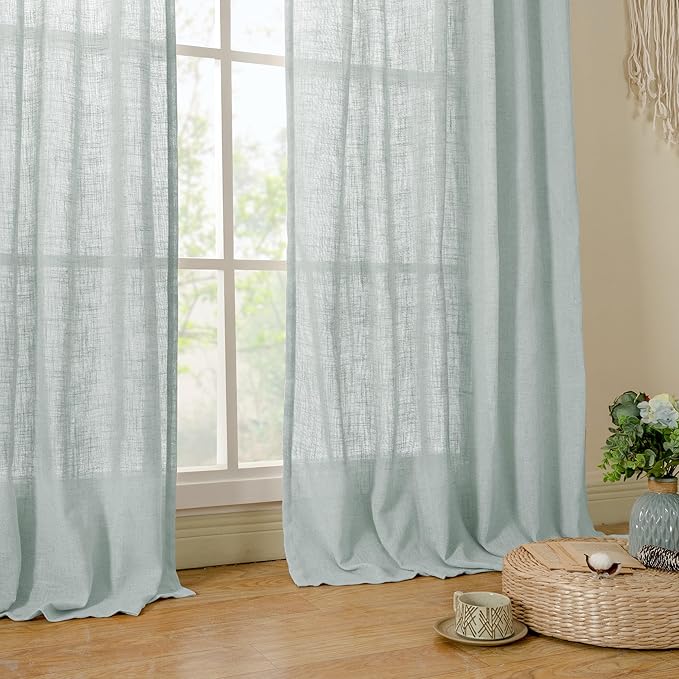 LAMIT Linen Blended Curtains for Bedroom, Faux Linen Textured Light Filtering Drapes Back Tab and Rod Pocket Boho Burlap Panels for Farmhouse/Living Room, 2 Panels, 38 x 84 Inch, Greyish Blue
