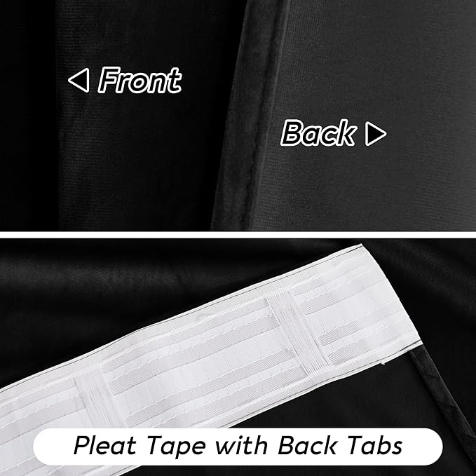 RYB HOME Black Velvet Curtains 108 inch, Blackout Window Curtains with Pleat Tape on Top for Bedroom Thermal Insulated Privacy Ceiling Drapes for Living Room, W52 x L108 inch, 2 Panels