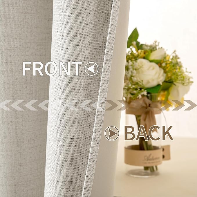 MIULEE Linen Texture Curtains for Bedroom Solid 100% Blackout Thermal Insulated Linen Beige Curtains Grommet Room Darkening Drapes for Living Room Nursery 52x90 Inch (2 Panels)