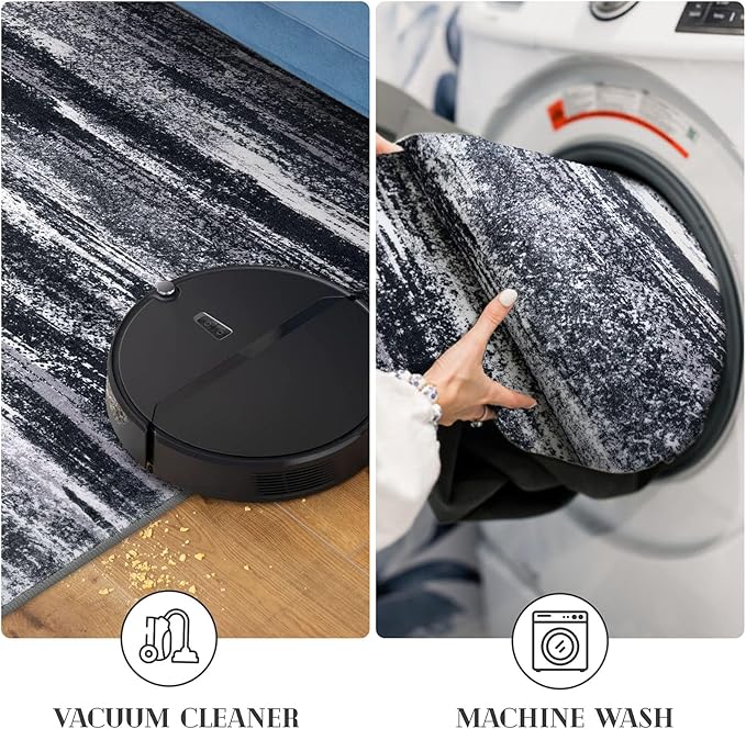 Lansny Modern Abstract Entryway Rug Indoor 2x3 Washable Rug Non-Slip Soft Small Area Rug Black Grey Kitchen Mats Thin Print Faux Wool Floor Carpet Throw Rugs for Entrance Bedroom