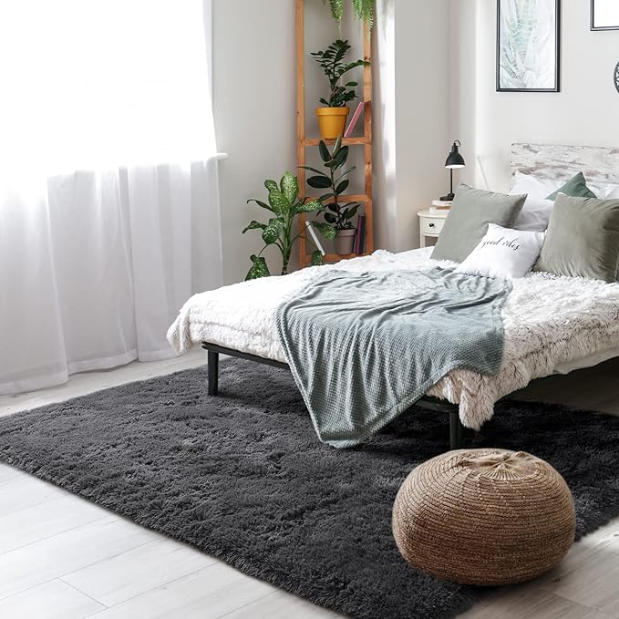 Amearea Premium Soft Fluffy Rug Modern Shag Carpet, 5.3x7.5 Feet, Fuzzy Plush Rugs for Living Room Bedroom Kids Room Home Decor, Nursery Non Slip Indoor Shaggy Carpets, Dark Grey
