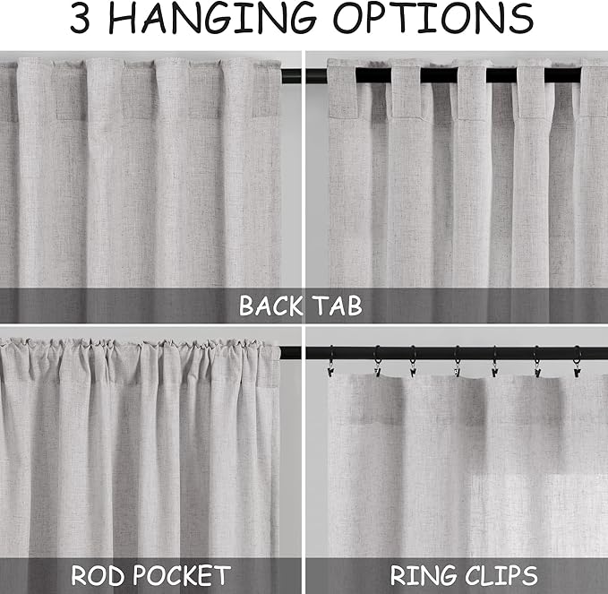 Nanspring Grey Linen Curtains 120 Inch Extra Long for Living Room Back Tab Light Filtering Semi Sheer Drapes Modern Farmhouse Coastal Decor Cotton Textured Curtain for Floor to Ceiling Window 10 FT