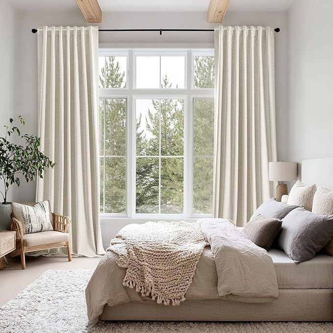MIULEE 100% Blackout Linen Curtains for Bedroom, Linen Beige Solid Luxury Decor Thermal Insulation Room Darkening Drapes for Living Room Nursery Back Tab Rod Pocket 42 x 84 Inches, 2 Panels