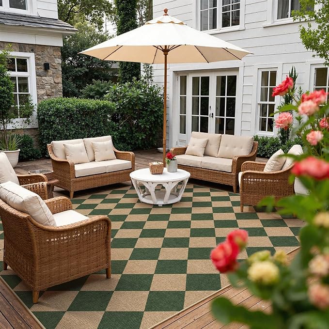 Lahome Colette Checkered Washable Rugs 8x10, Easy Jute Rug for Living Room Patio, Farmhouse Neutral Indoor Outdoor Carpet Non Slip Non Shedding Floor Carpet for Office Deck Backyard