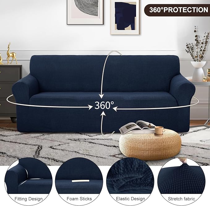 U-NICE HOME Stretch Couch Cover Sofa Cover Sofa Slipcover Furniture Protector for 4 Cushion Couch Sofa Pet Friendly(Oversized Sofa, Navy)