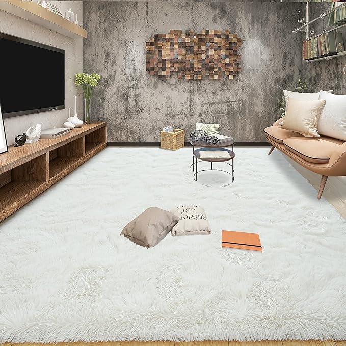 Tepook Area Rugs 10x14 for Living Room, Super Soft Fluffy Rugs for Bedroom, Modern Shaggy Rug Fuzzy Carpets for Kids, Plush Indoor Nursery Home Decor Rug with Non-Slip Bottom, Cream White