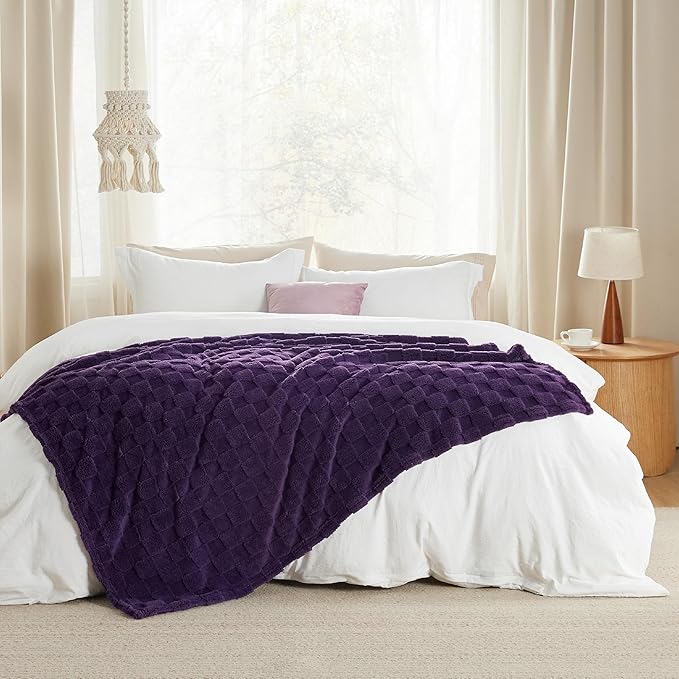 Bedsure GentleSoft Purple Throw Blanket for Couch - Checkered Fleece Blankets Gifts for Kids Girls, Cute Soft Cozy Mother's Day Throw for Bedroom Home Decor Gifts, 50x60 Inches