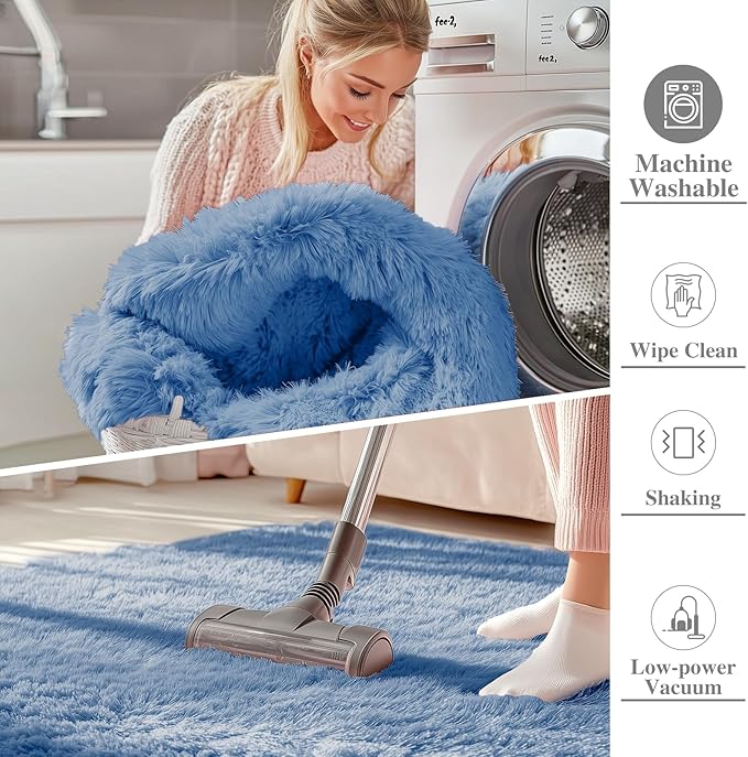 OLANLY 9x12 Machine Washable Large Area Rugs for Living Room, Bedroom, Soft Fluffy Shaggy Bedside Rug, Indoor Floor Carpet for Kids Girls and Boys, Dorms, Nursery, Home Decor, Blue
