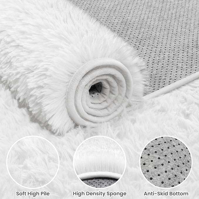 4x6 Area Rugs for Living Room Rug: Soft Fluffy Shag White Rugs for Bedroom, Non-Slip Large Fuzzy Plush Rug Indoor Floor Carpet for Nursery Kids Boys Girls Room, Dorms, Playroom, Modern Home Decor