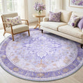 Area Rugs 6ft Washable Non-Slip, Floral Vintage Distress Print Pattern Medallion Carpet for Living Room Bedroom Dining Room, Light Purple Brown