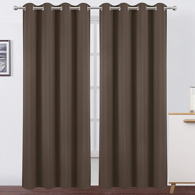 LEMOMO Chocolate Brown Thermal Blackout Curtains/52 x 84 Inch/Set of 2 Panels Room Darkening Curtains for Bedroom
