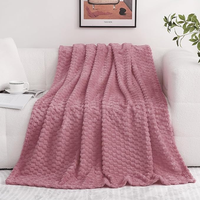 Dusty Pink Throw Blanket 90"×90" inches Gifts for Mom Fuzzy 3D Jacquard Decorative Flannel Fleece Super Soft Plush Cozy Blanket for Couch Sofa Chair Lightweight