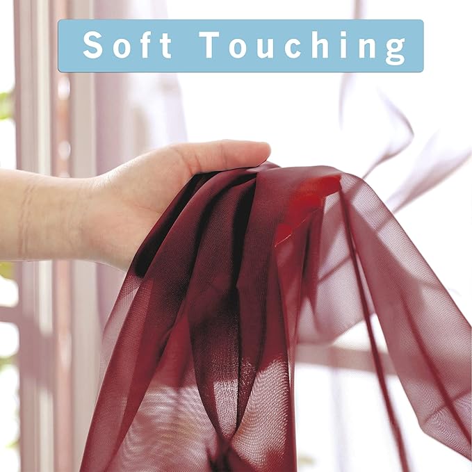 OWENIE Sheer Curtains, Sheer Curtains 84 inch Length 2 Panels Set, Rod Pocket Voile Fimly Sheer Drapes for Living Room/Bedroom, 2pcs, Each 42" W x 84" L, Burgundy