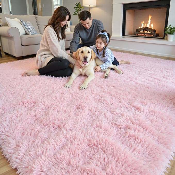 Super Soft Shaggy Area Rugs for Bedroom 4x6 Feet, Shaggy Plush Living Room Shag Furry Floor Rugs, Non-Shedding Indoor Rugs for Living Room Decor(4 x 6, Pink)