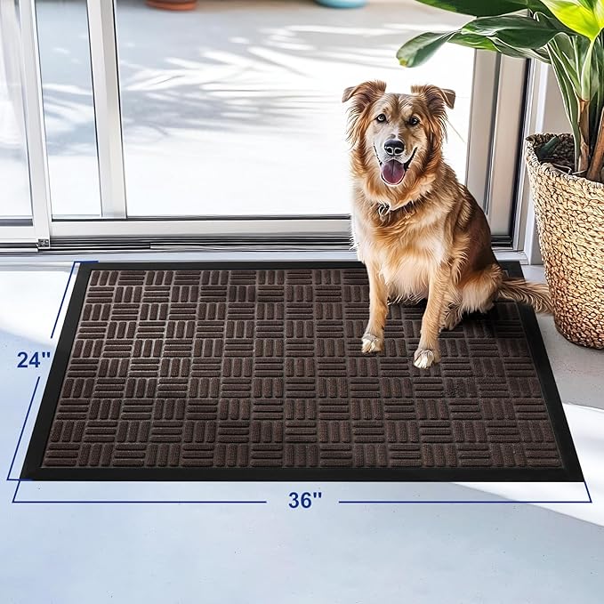 Mibao Front Door Mat, Heavy Duty Durable Welcome Mat for Outdoor Indoor, Dirt Trapper Waterproof Super Absorbent Door Mat for Entryway Outside Patio Porch, 35.5" x 24", Coffee