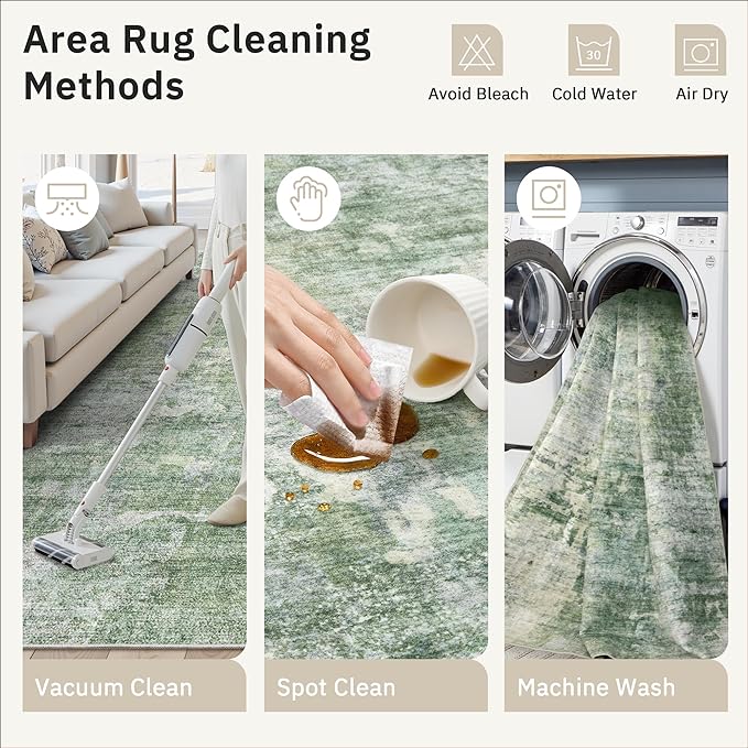 Runner Rug 2x12 Washable Non-Slip Hallway Runner Rugs for Kitchen Bathroom Laundry Room Green/Ivory Vintage Floor Carpet Runners for Hallways Entryway