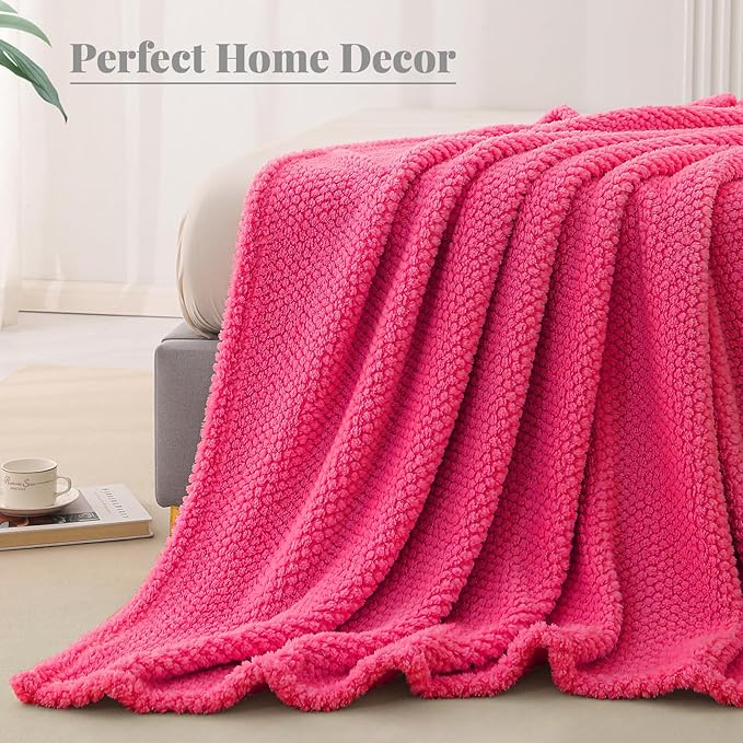 Whale Flotilla Twin Size Fuzzy Fleece Blanket for Bed, 60x80 Inch Fluffy Warm Soft Jacquard Blankets for All Season, Lightweight and Cozy, Hot Pink