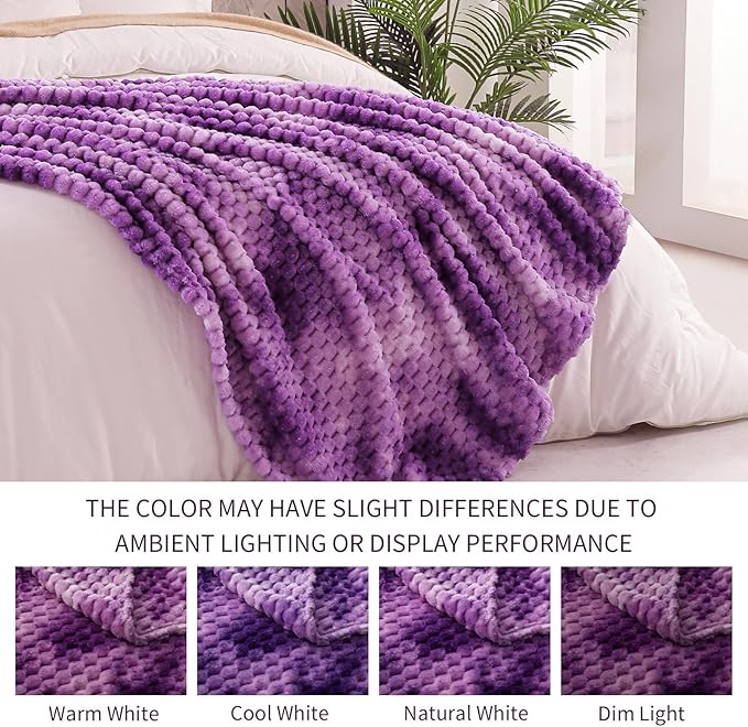 Exclusivo Mezcla Fleece Twin Blanket for Bed, Extra Large Fuzzy Tie-dye Purple Bed Blankets, Soft Cozy Plush Sofa Throws for All Seasons, 60x80 Inches