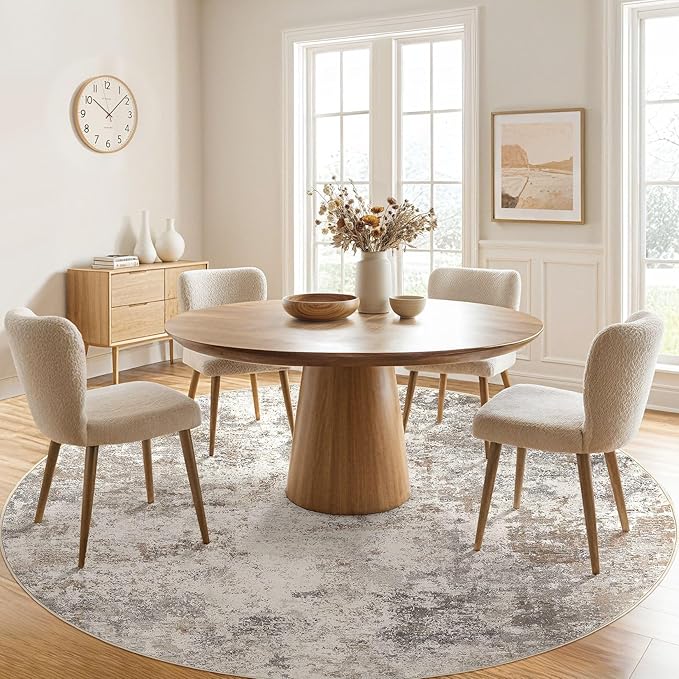 UERMEI 10ft Round Area Rug Living Room Rugs - 10x10 Washable Large Neutral Modern Abstract Soft Thin Rug Indoor Floor No Slip Rug Carpet for Bedroom Under Dining Table Home Office Decor - Brown Grey