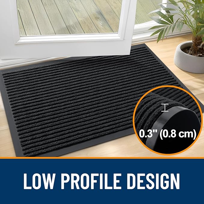 OLANLY Front Door Mat Indoor Outdoor Entrance, 2-Pack 71 x 47 Inch, Waterproof Heavy Duty Doormat, Fade Resistant, Low Profile, Easy Clean Patio Porch Welcome Floor Mats for Entry, Black