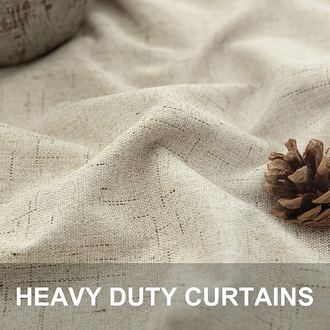 Short Linen Blackout Curtains for Bay Windows 48 Inch Length Bedroom Living Room Bathroom Heat Light Blocking Cute Curtains 48 Inches Long 2 Panels Set Burlap Drapes 52x48 Back Tab & Rod Pocket Beige