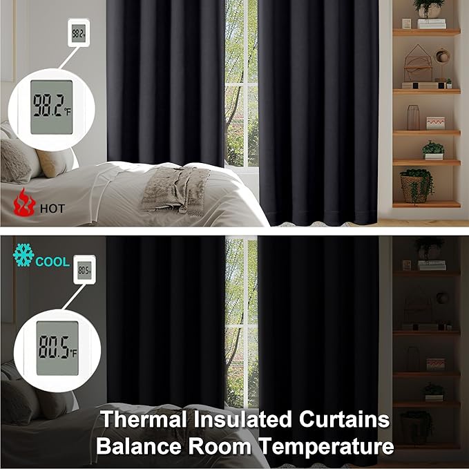 Simplebrand Ava Halloween Black Blackout Curtains for Bedroom 84 Inch Length 2 Panels Set, Solid Thermal Insulated Privacy Living Room Window Treatment Curtains Blackout Drapes, W40 x L84 Inch, Black