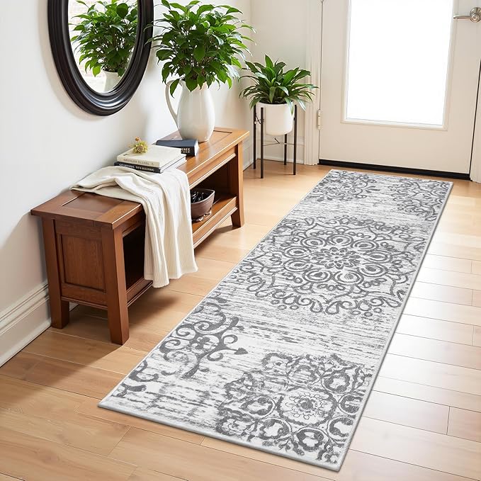HEBE Hallway Runner Rug 2'x6' Washable Vintage Kitchen Rugs Non Slip Laundry Rug Runner Distressed Boho Floor Carpet Runners for Hallways Entryway Laundry Room Kitchen Bathroom