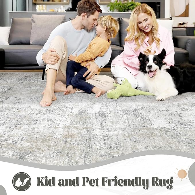 2x7 Runner Rug for Hallway, Washable Modern Abstract Runner Rugs Neutral Soft Non Slip Kids Rug Stain Resistant Indoor Runners for Entryway Bedroom Kitchen Laundry Room(BeigeGrey, 2'x7')