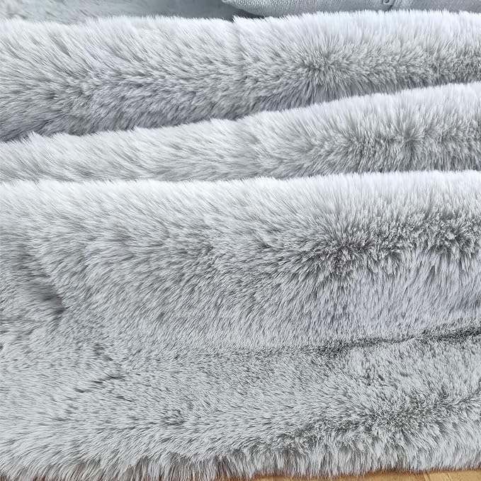 Ghouse Faux Rabbit Fur Round Rug 6ft Grey Round Rugs for Bedroom Decor Fluffy Area Rugs for Living Room, no-Shedding Carpet Sheepskin Washable Rug Rome Decor