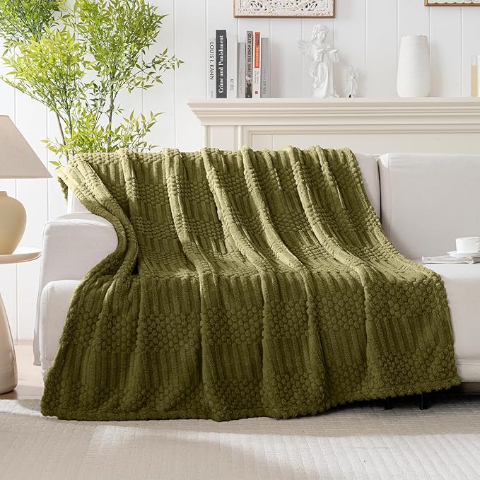90x90 Inch Green Queen Large Blanket - Soft & Fluffy Fleece, Neutral Tan Color, Cute & Aesthetic, Perfect for Sofa, Couch, Bed, Living Room & Bedroom, All-Season Use, Plush & Cozy Decorative Blanket