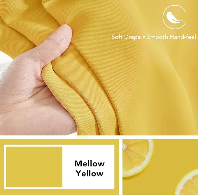Deconovo Rod Pocket and Back Tab Blackout Curtains for Living Room Thermal Insulated Room Darkening Curtains 42Wx95L Inch Mellow Yellow 2 Panels