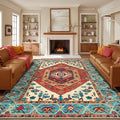 SERISSA Washable Rugs 9x12 Area Rugs, Large Non-Slip Boho Living Room Rug, Ultra Soft Vintage Orange Print Distressed Oriental Farmhouse Carpet for Dining Room Bedroom Dorm Office Home Decor