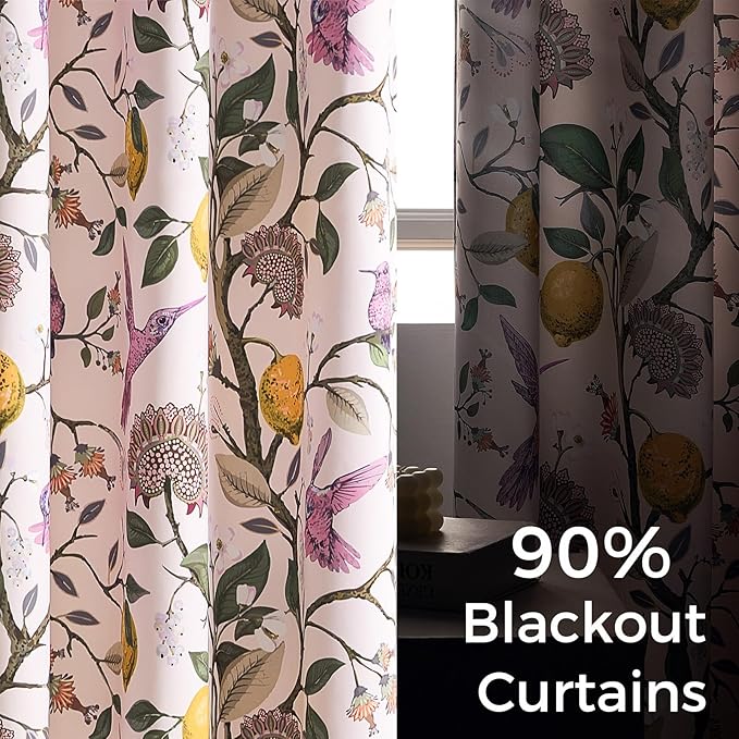 Topfinel Extra Long 108 Inches Curtains for Large Window Funky Baby Pink Tall Light Blocking Floral Hummingbird Fancy Coquette Preppy Curtains Grommet Microfiber High Ceiling Curtains 2 Panels 9FT