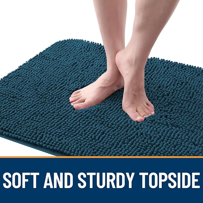 OLANLY Dog Door Mat for Muddy Paws 44x24, Absorbs Moisture and Dirt, Absorbent Non-Slip Washable Doormat, Quick Dry Chenille Mud Mat, Entry Indoor Entryway Carpet for Inside Floor, Atlantic Blue