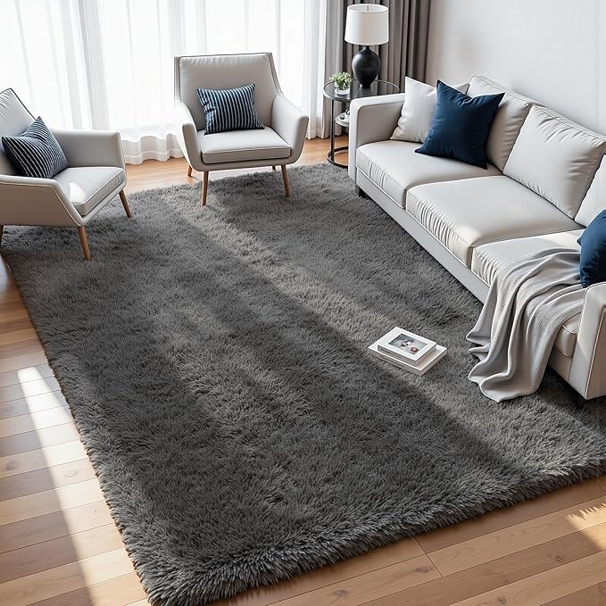 5x7 Area Rugs for Living Room: Ultra Soft Fluffy Shag Gray Rug for Bedroom, Non-Slip Large Fuzzy Plush Rug Indoor Floor Carpet for Nursery Kids Boys Girls Room, Dorms, Modern Home Decor