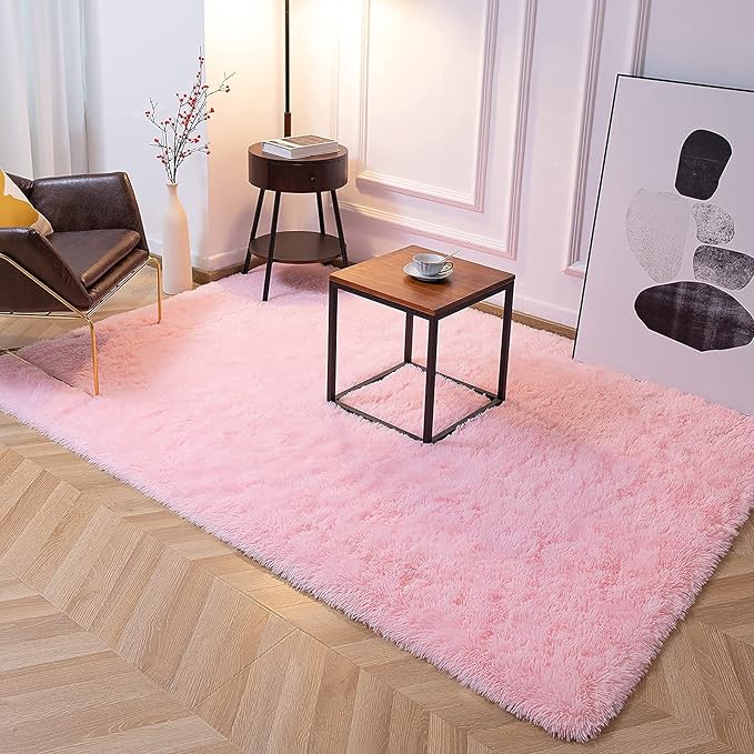 TWINNIS Super Soft Shaggy Rugs Fluffy Carpets, 4x5.9 Feet, Indoor Modern Plush Area Rugs for Living Room Bedroom Kids Room Nursery Home Decor, Upgrade Anti-Skid Rectangular Fuzzy Rug, Pink