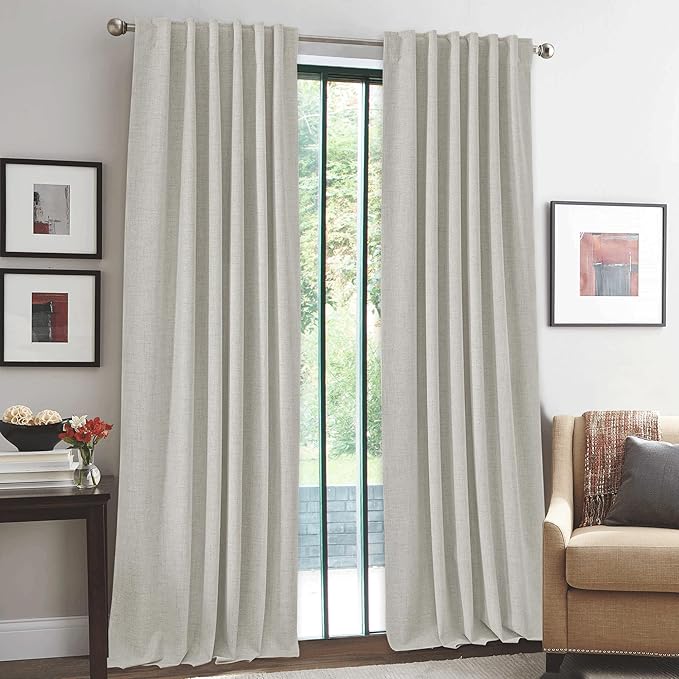 RYB HOME 100% Blackout Cream Curtains, Linen Texture Thermal Insulated Drapes for Bedroom/Living Room/Office/Nuesery, Privacy Farmhouse Full Blackout Window Treatment, W52xL90 Inch Long, 2 Panels